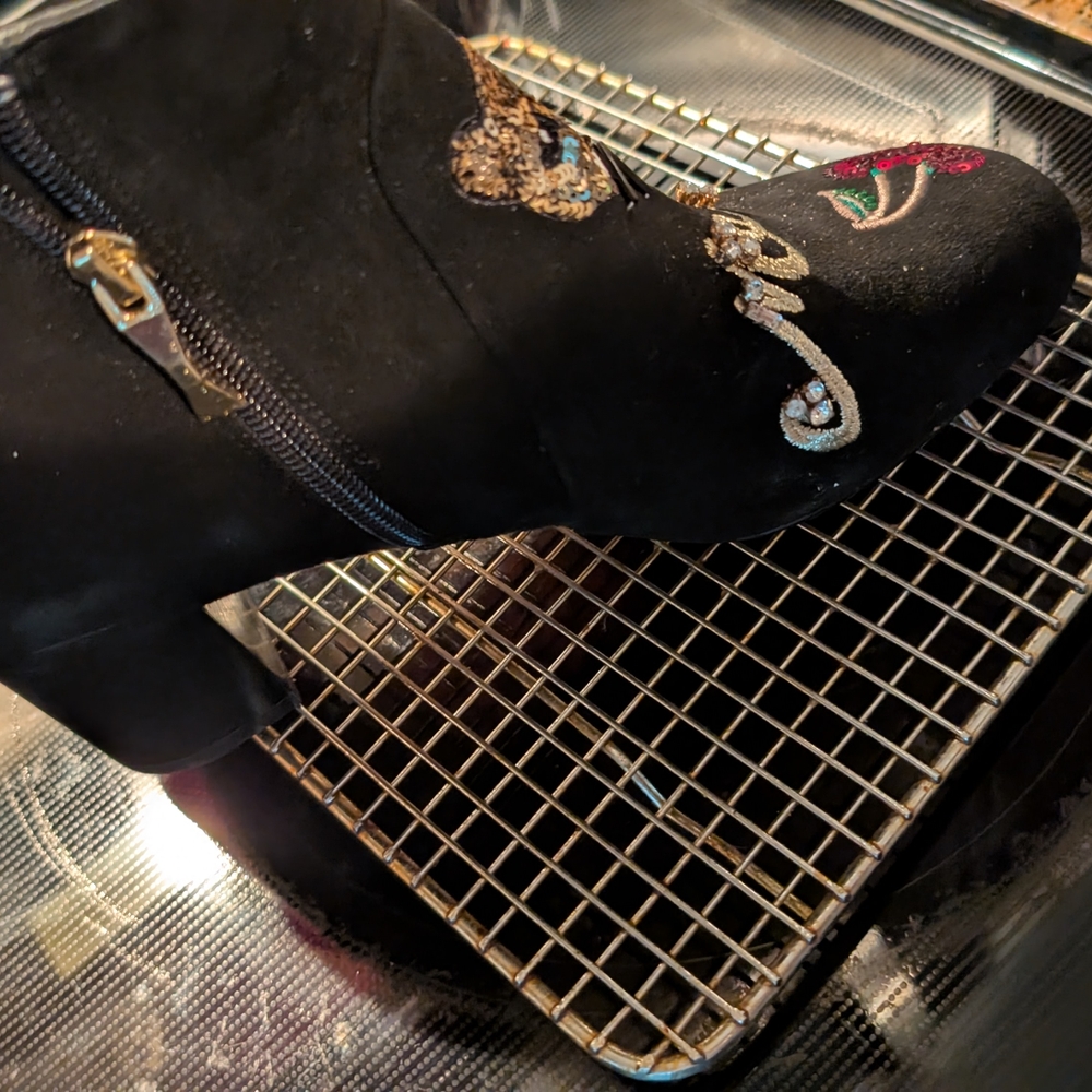 Black Embroidered Ankle Boots